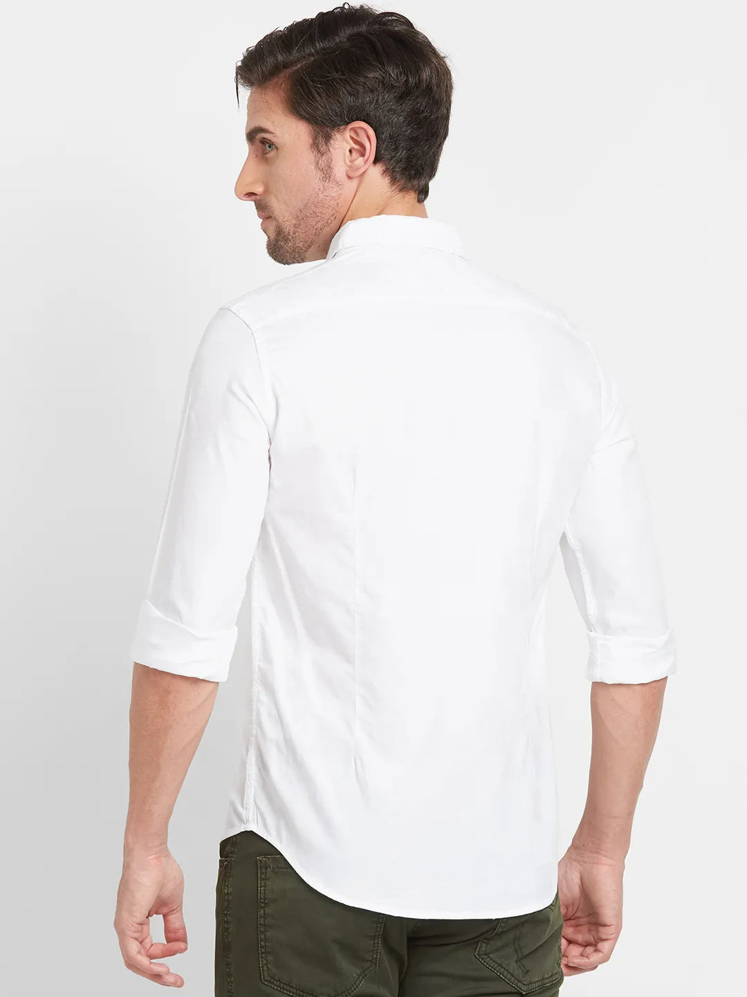 White Slim Straight Fit Regular Collar Long Sleeves Men's Shirt by Being Human Clothing
