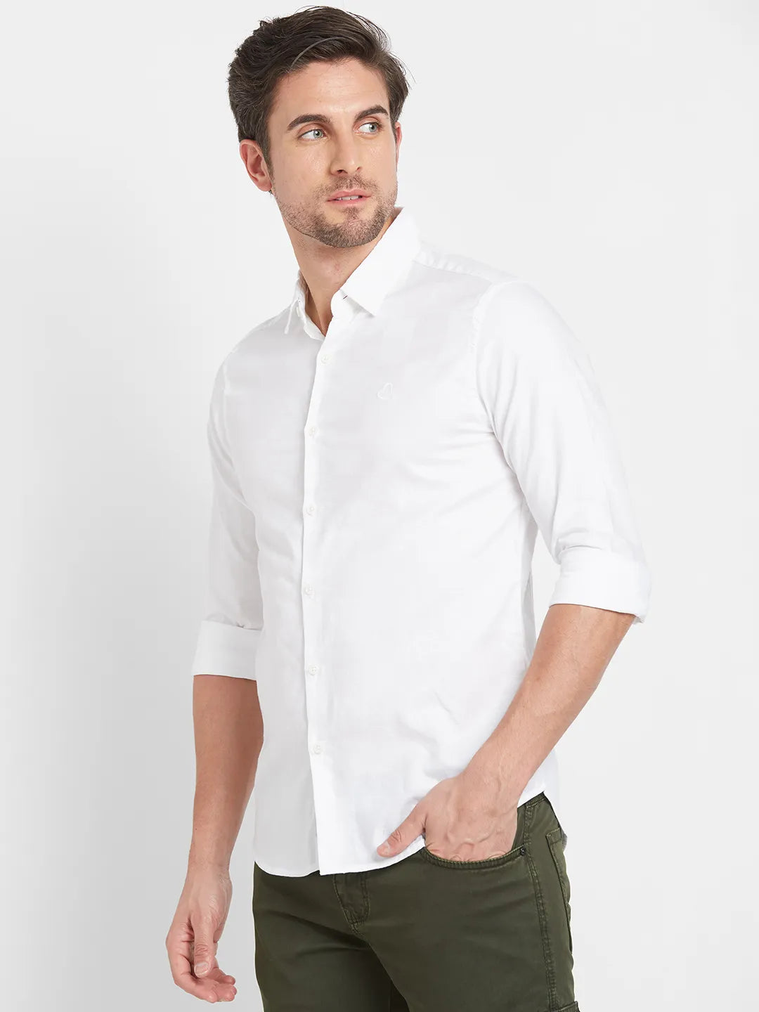 White Slim Straight Fit Regular Collar Long Sleeves Men's Shirt by Being Human Clothing