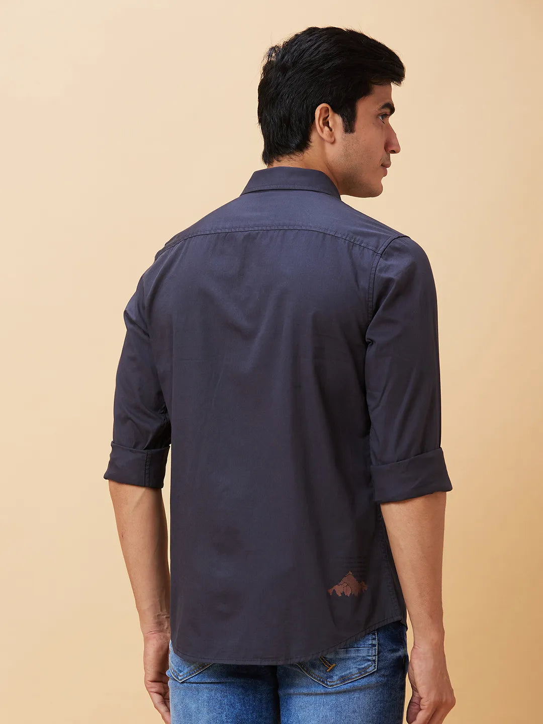 Grey Slim Straight Fit Regular Collar Long Sleeves Men's Shirt by Being Human Clothing