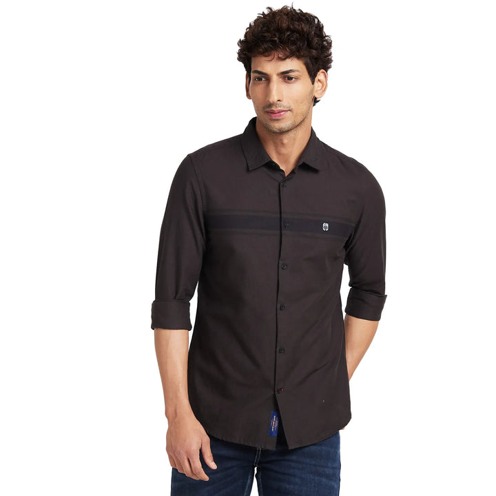 Brown Slim Straight Fit Regular Collar Long Sleeves Men's Shirt by Being Human Clothing