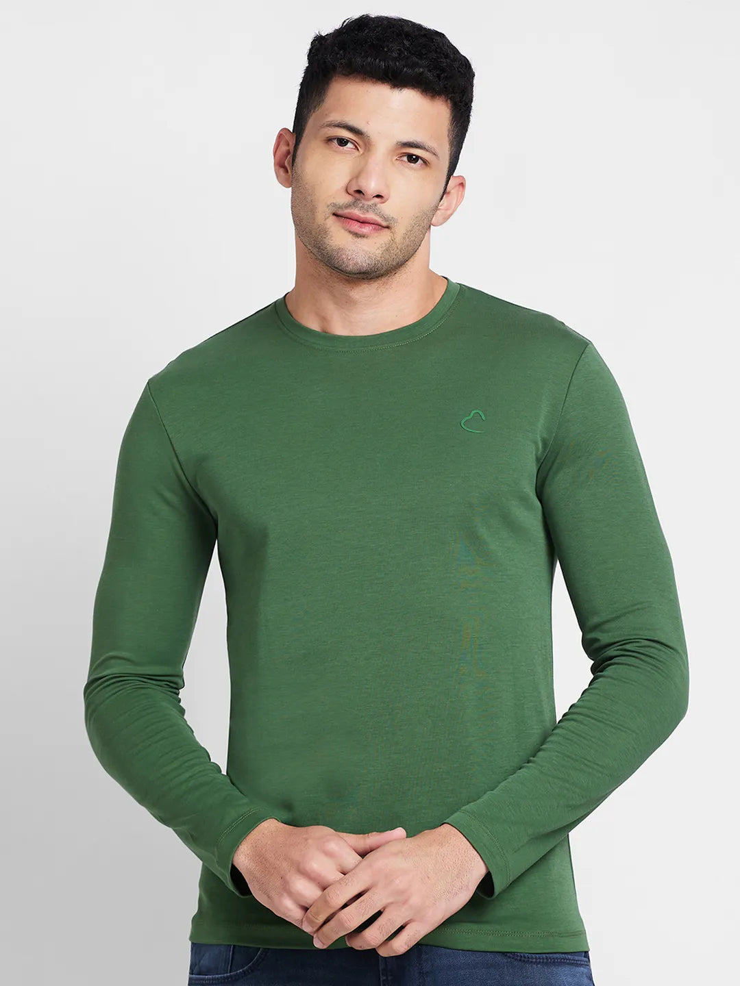 Green Slim Straight Fit Regular Collar Long Sleeves Men's Shirt by Being Human Clothing