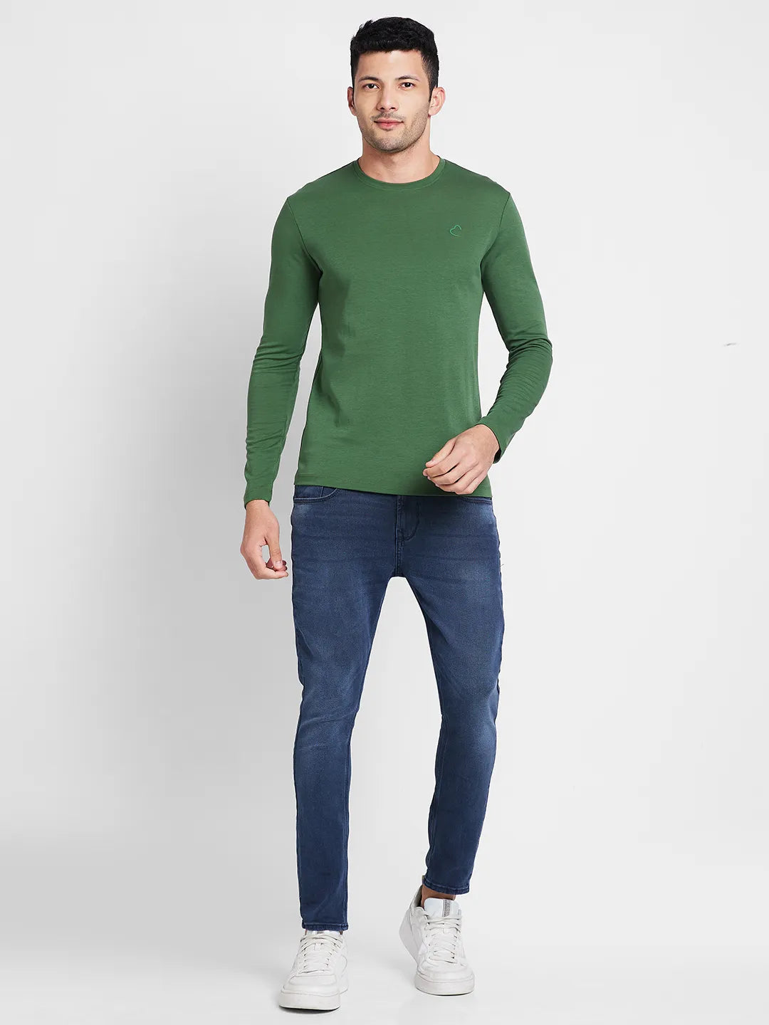 Green Slim Straight Fit Regular Collar Long Sleeves Men's Shirt by Being Human Clothing