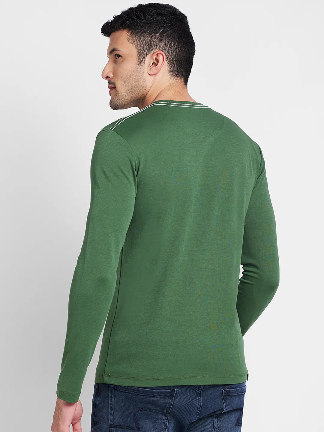 Green Slim Straight Fit Regular Collar Long Sleeves Men's Shirt by Being Human Clothing