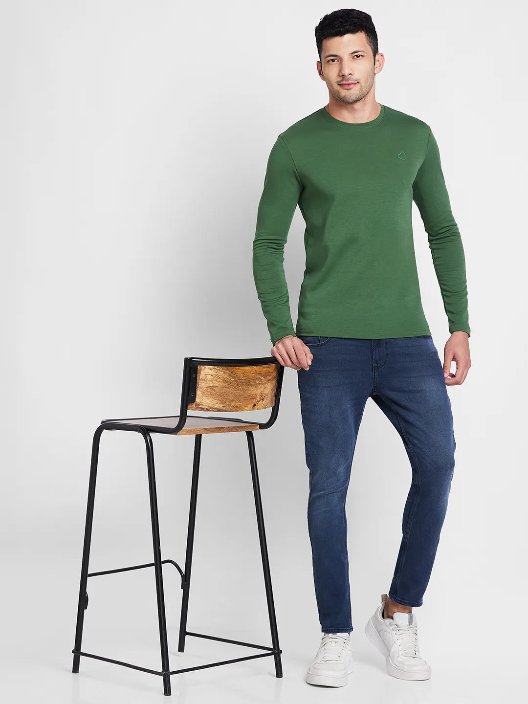 Green Slim Straight Fit Regular Collar Long Sleeves Men's Shirt by Being Human Clothing