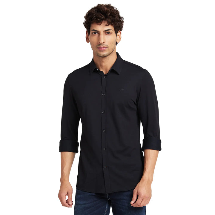 Black Slim Straight Fit Regular Collar Long Sleeves Men's Shirt by Being Human Clothing