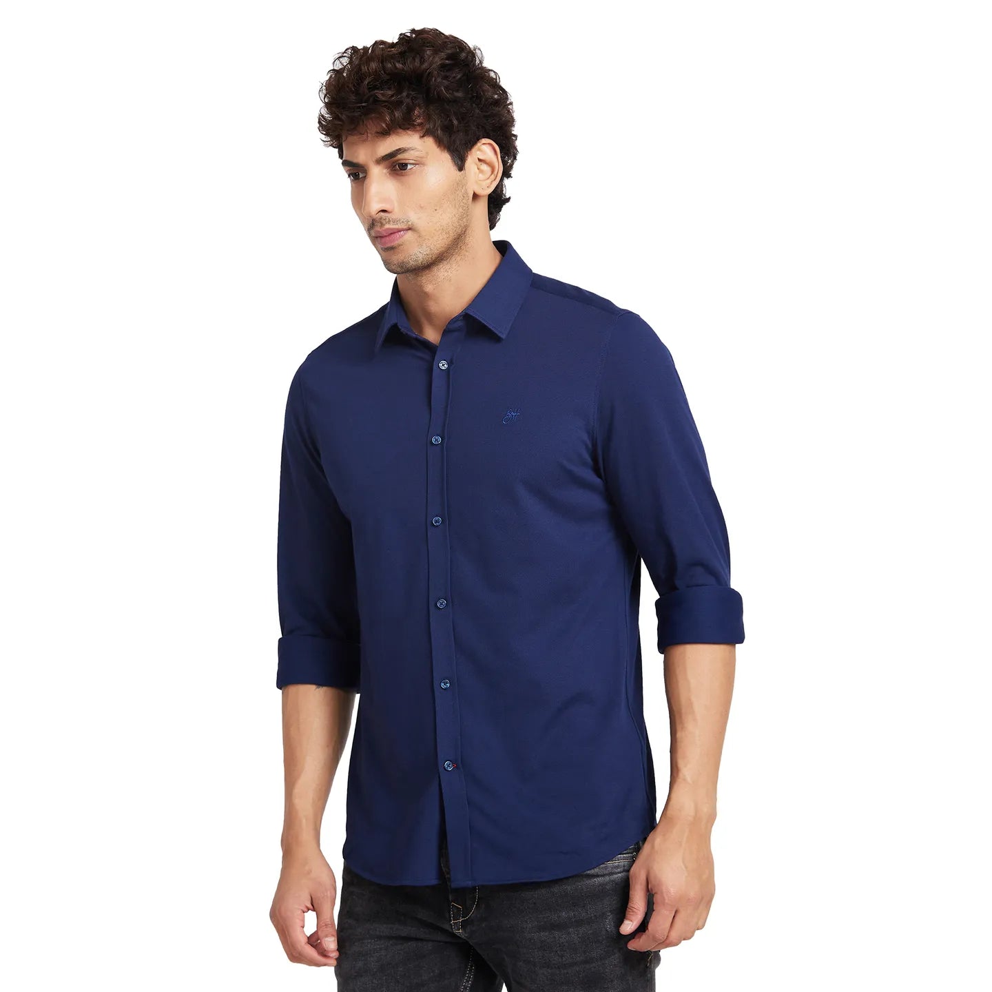 Blue Slim Straight Fit Regular Collar Long Sleeves Men's Shirt by Being Human Clothing
