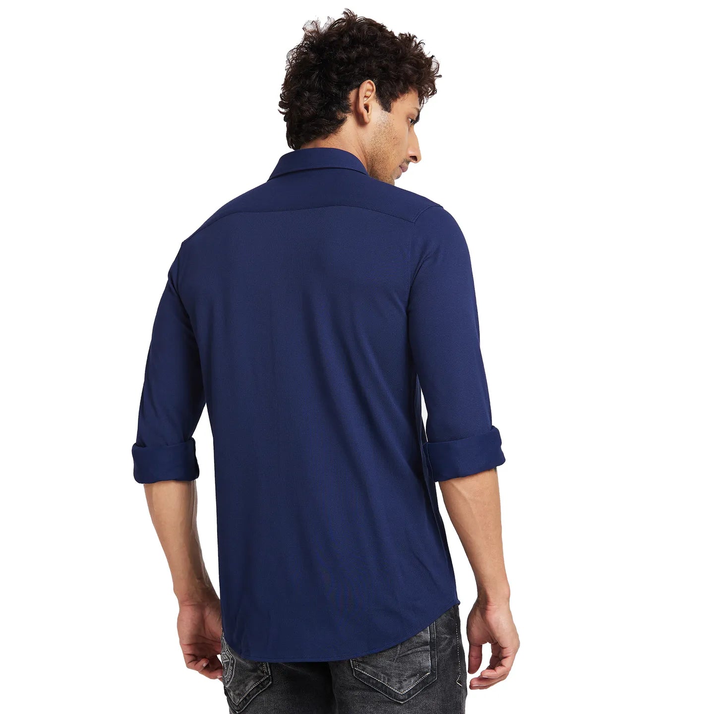 Blue Slim Straight Fit Regular Collar Long Sleeves Men's Shirt by Being Human Clothing