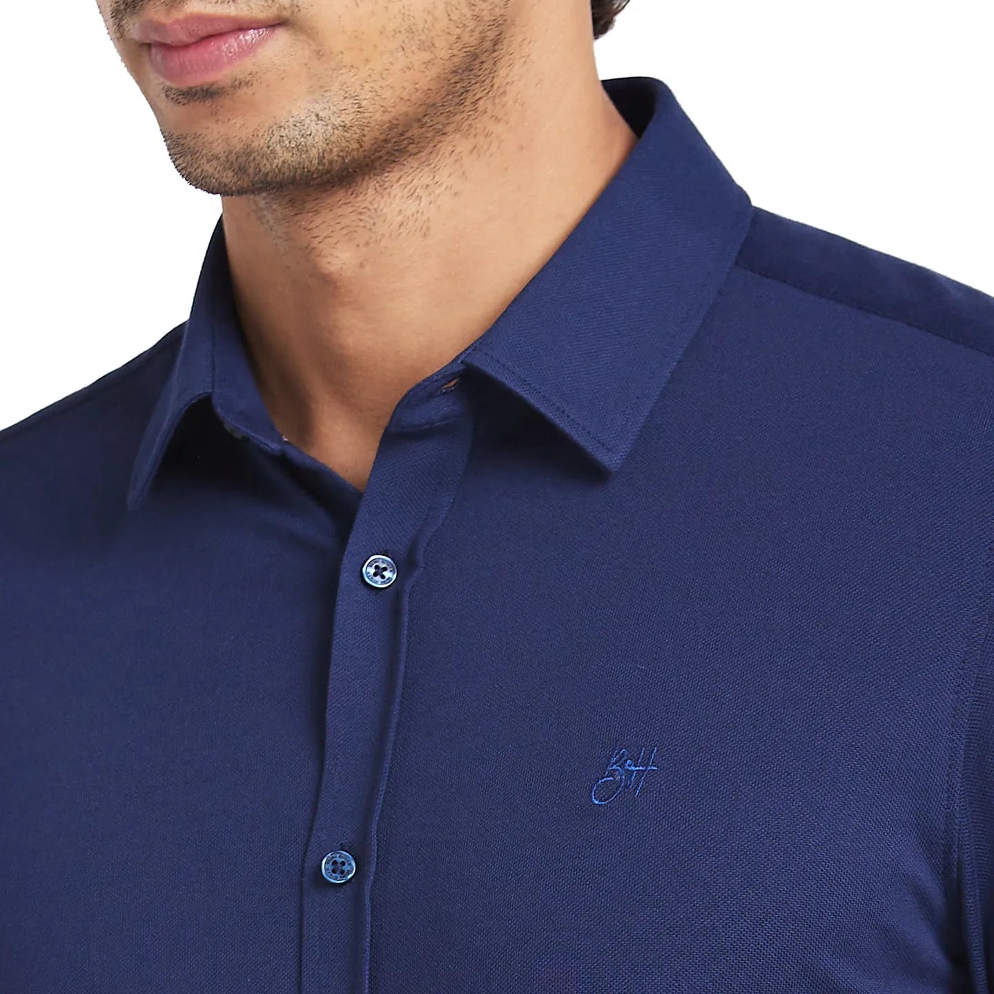 Blue Slim Straight Fit Regular Collar Long Sleeves Men's Shirt by Being Human Clothing