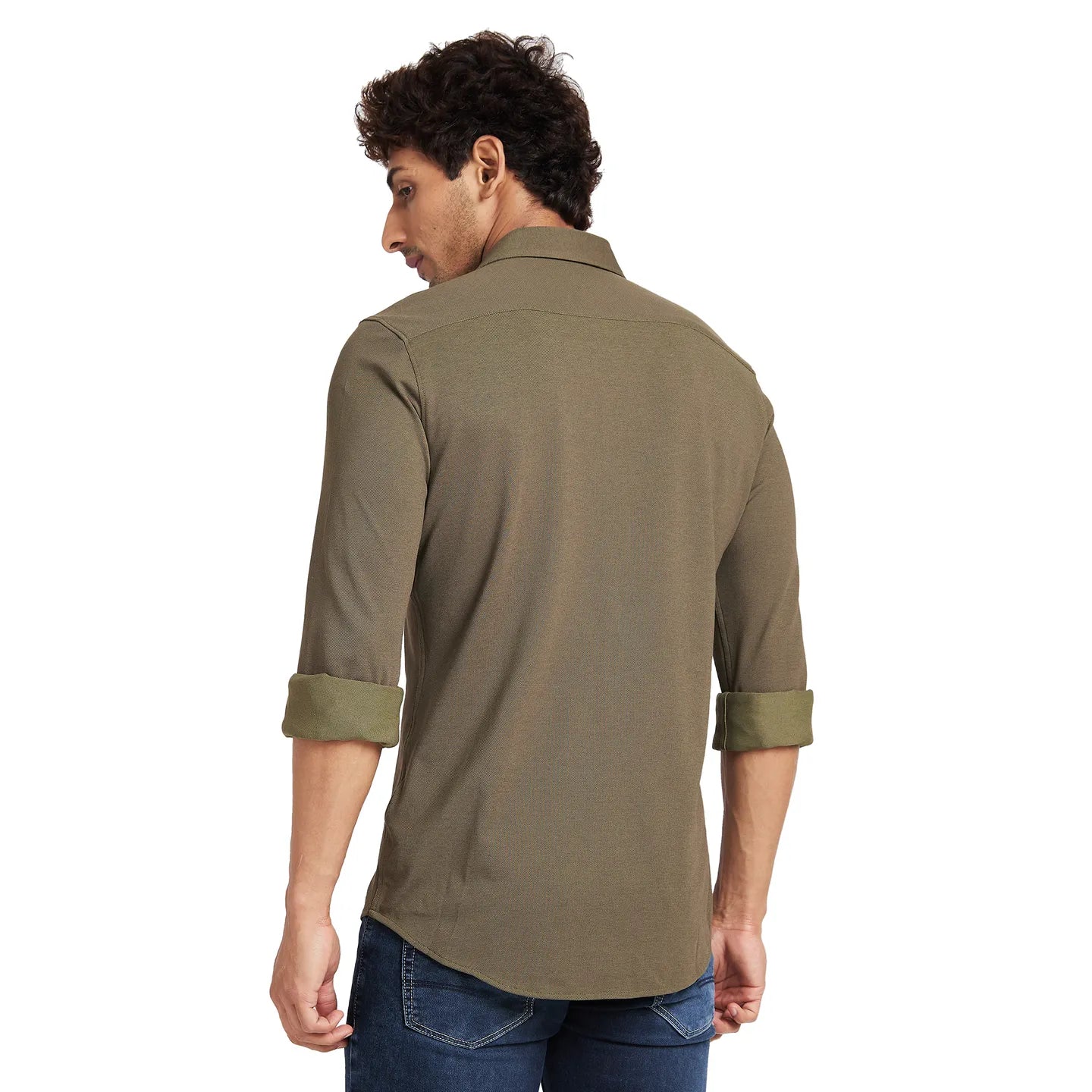 Olive Slim Fit Regular Collar Men's Shirt by Being Human Clothing