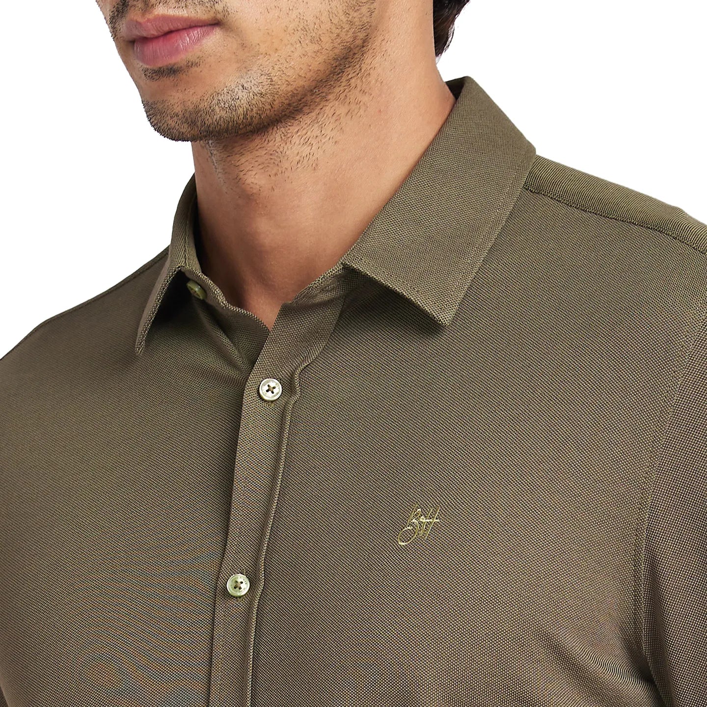 Olive Slim Fit Regular Collar Men's Shirt by Being Human Clothing