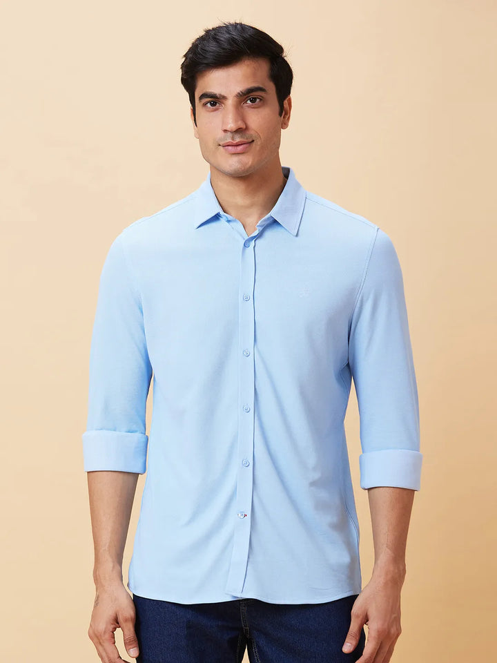 Blue Slim Straight Fit Regular Collar Long Sleeves Men's Shirt by Being Human Clothing