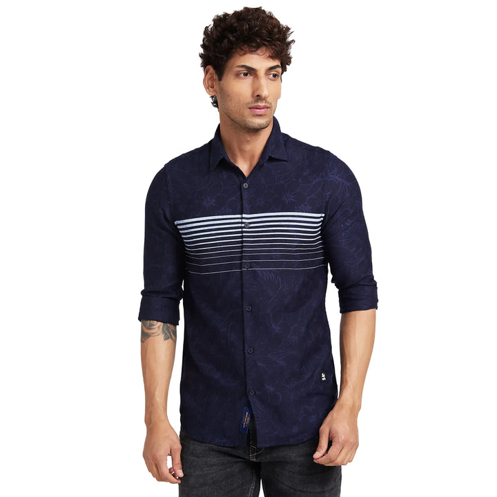 Blue Slim Straight Fit Regular Collar Long Sleeves Men's Shirt by Being Human Clothing