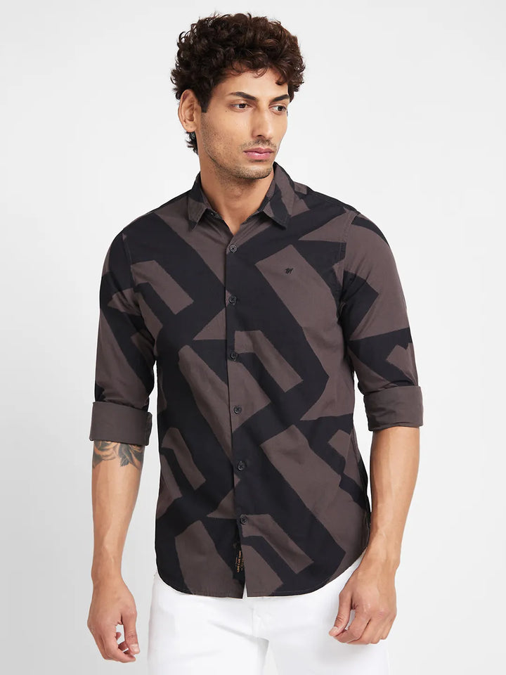 Grey Slim Straight Fit Regular Collar Long Sleeves Men's Shirt by Being Human Clothing