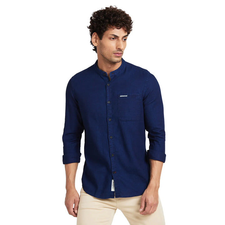 Navy Slim Fit Regular Collar Men's Shirt by Being Human Clothing