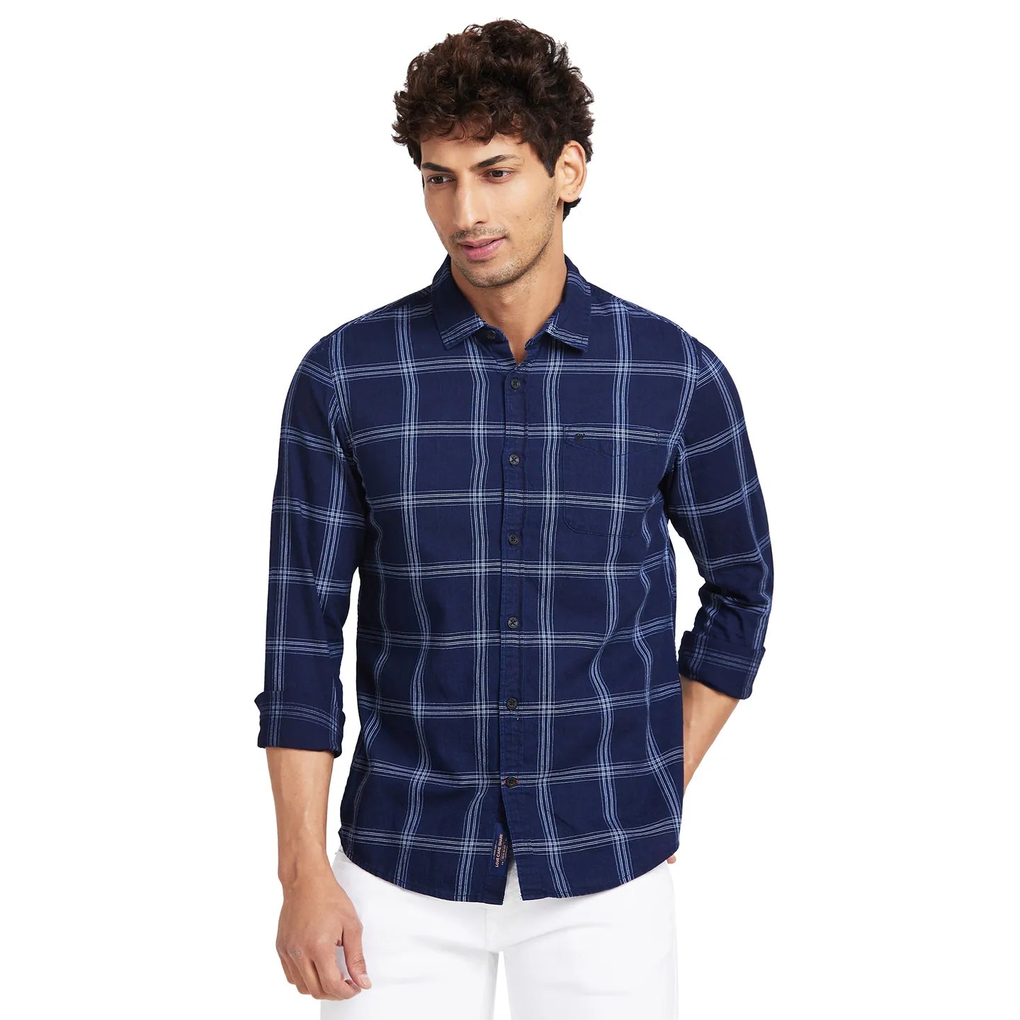 Navy Slim Fit Regular Collar Mens' Shirt by Being Human Clothing