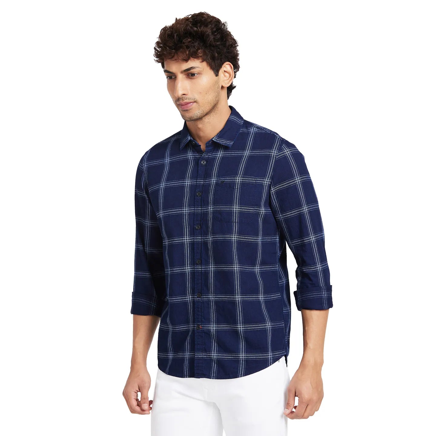 Navy Slim Fit Regular Collar Mens' Shirt by Being Human Clothing