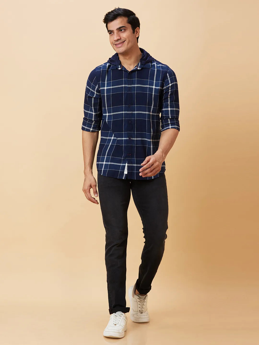 Blue Slim Straight Fit Regular Collar Long Sleeves Men's Shirt by Being Human Clothing