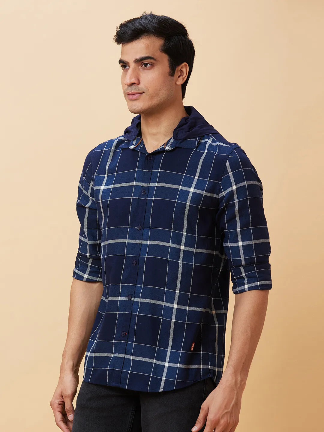 Blue Slim Straight Fit Regular Collar Long Sleeves Men's Shirt by Being Human Clothing