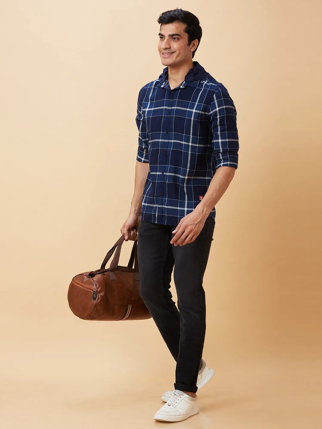 Blue Slim Straight Fit Regular Collar Long Sleeves Men's Shirt by Being Human Clothing