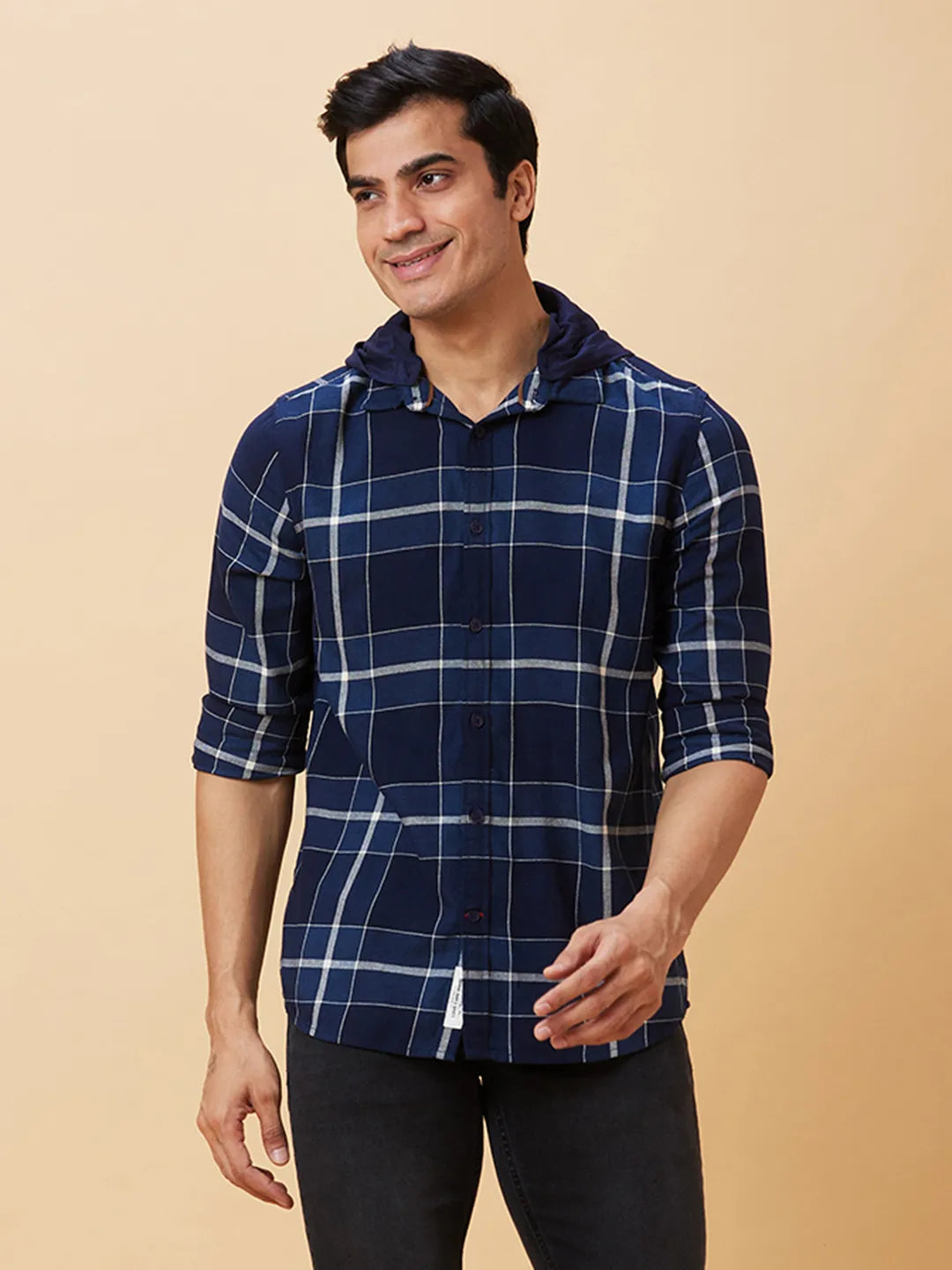 Blue Slim Straight Fit Regular Collar Long Sleeves Men's Shirt by Being Human Clothing