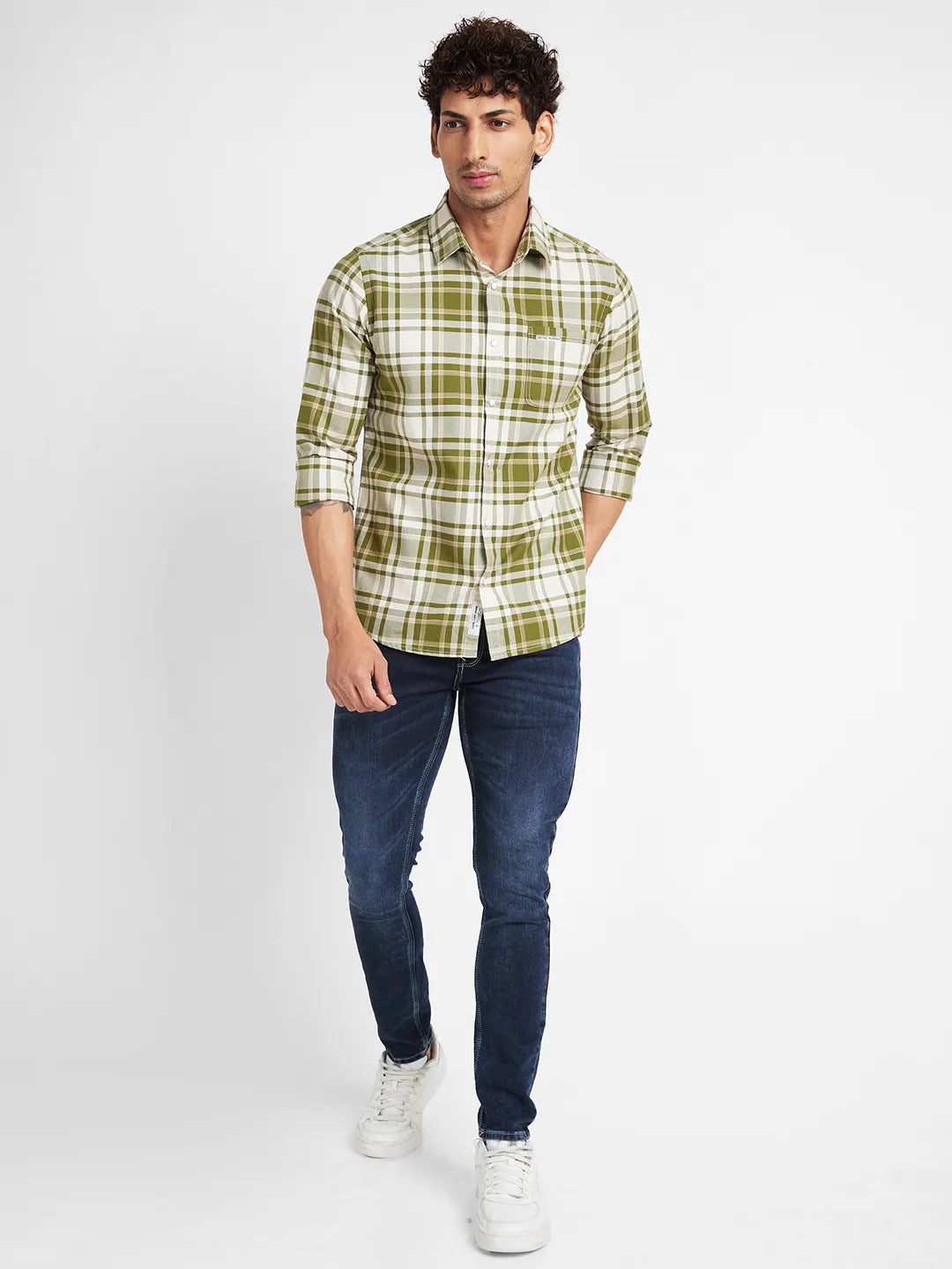 Light Olive Slim Fit Regular Collar Men's Shirt by Being Human Clothing