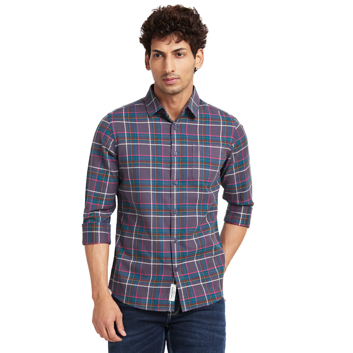 Grey Slim Fit Regular Collar Men's Shirt by Being Human Clothing