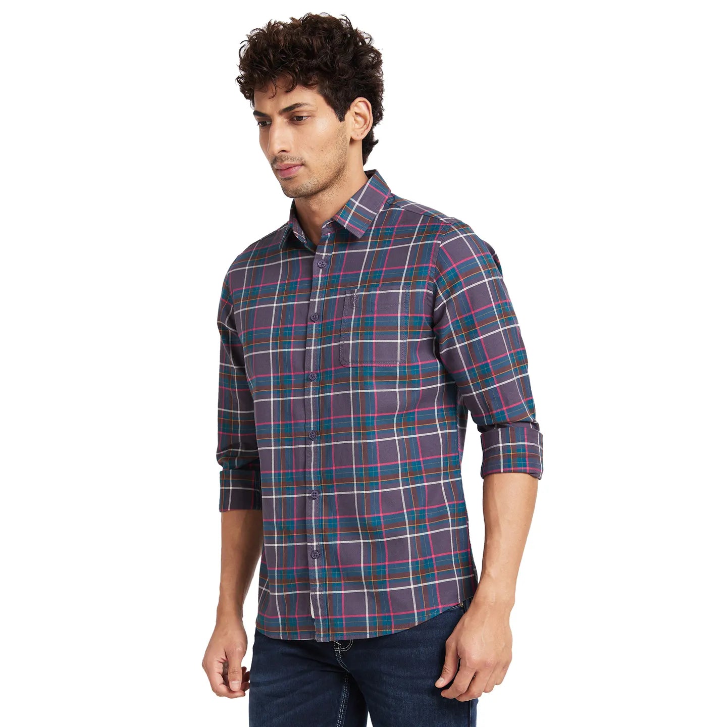 Men Slim Fit Shirts-Dk Grey by Being Human Clothing