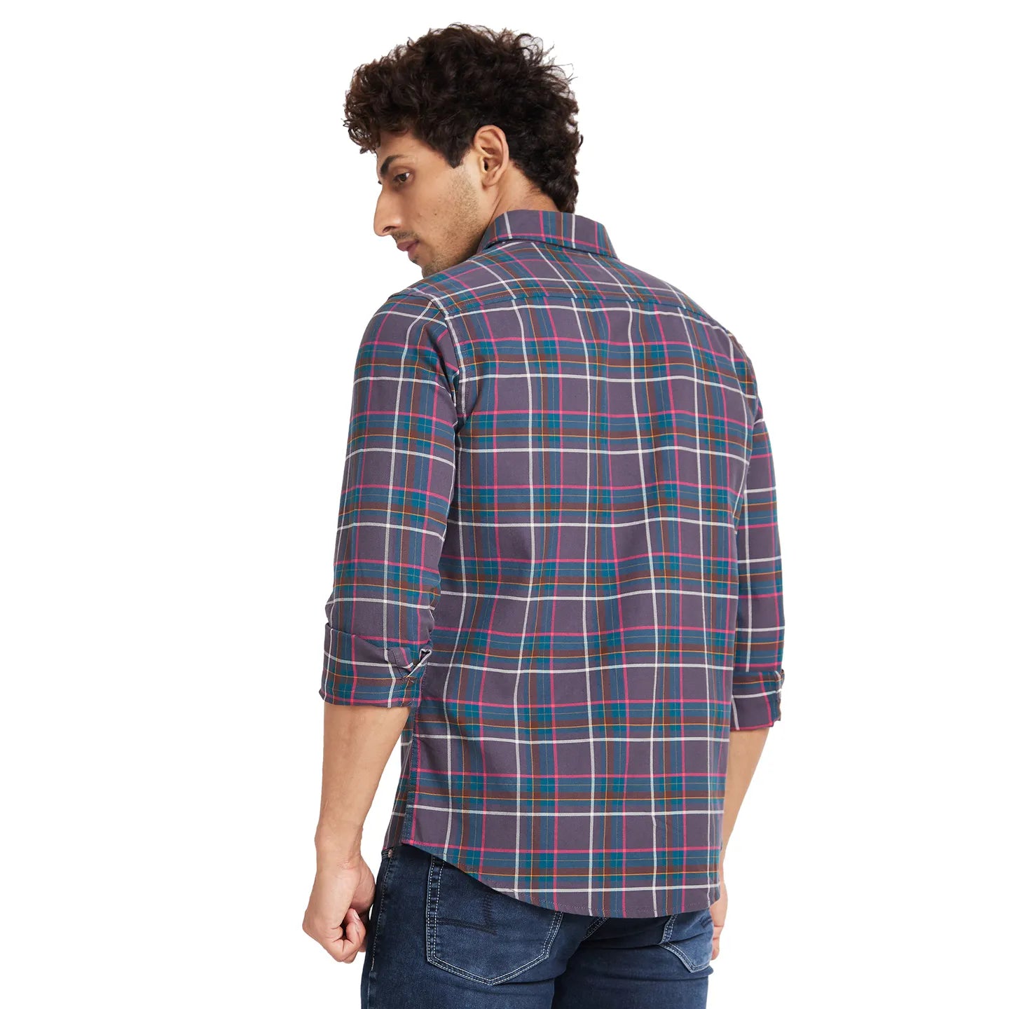 Men Slim Fit Shirts-Dk Grey by Being Human Clothing