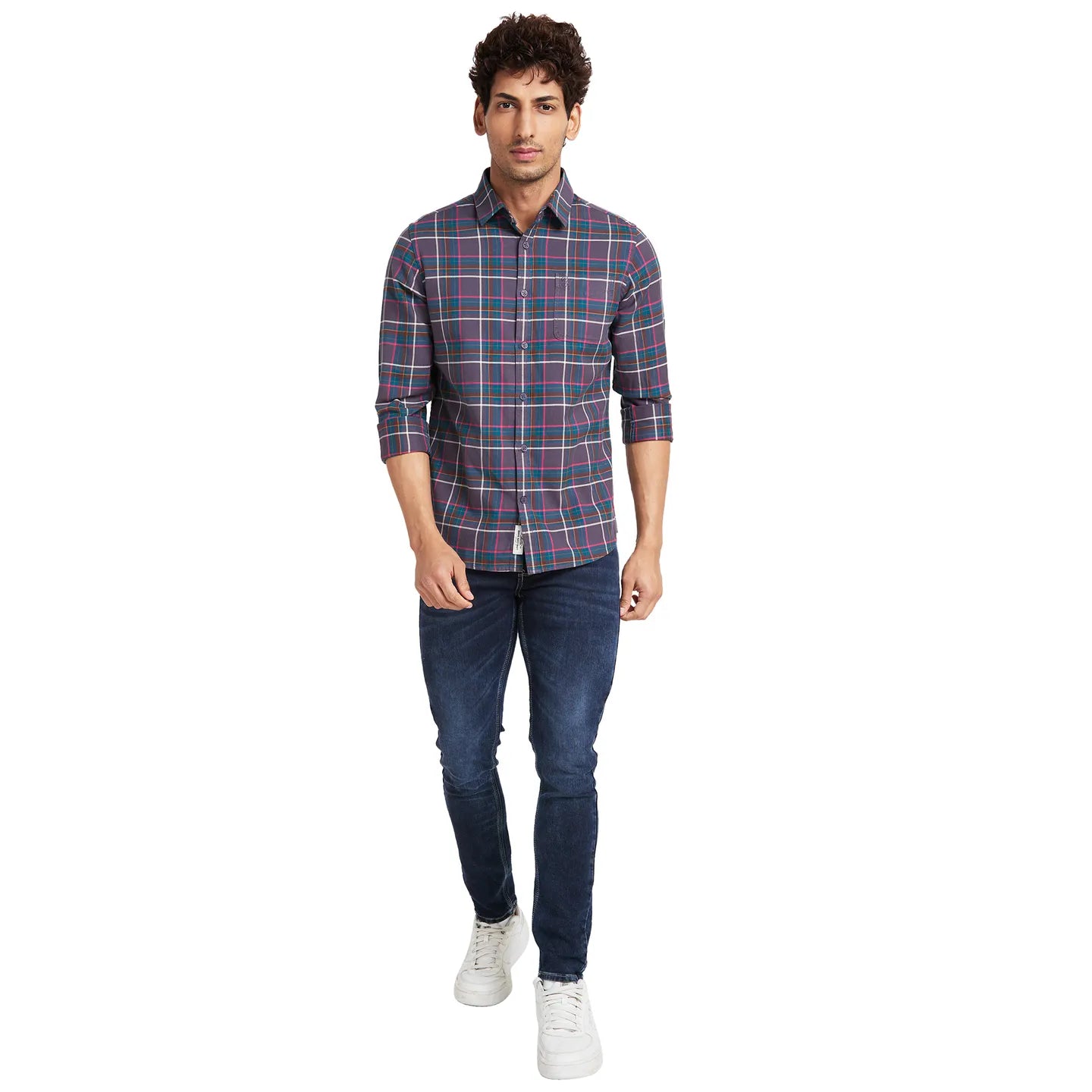 Men Slim Fit Shirts-Dk Grey by Being Human Clothing