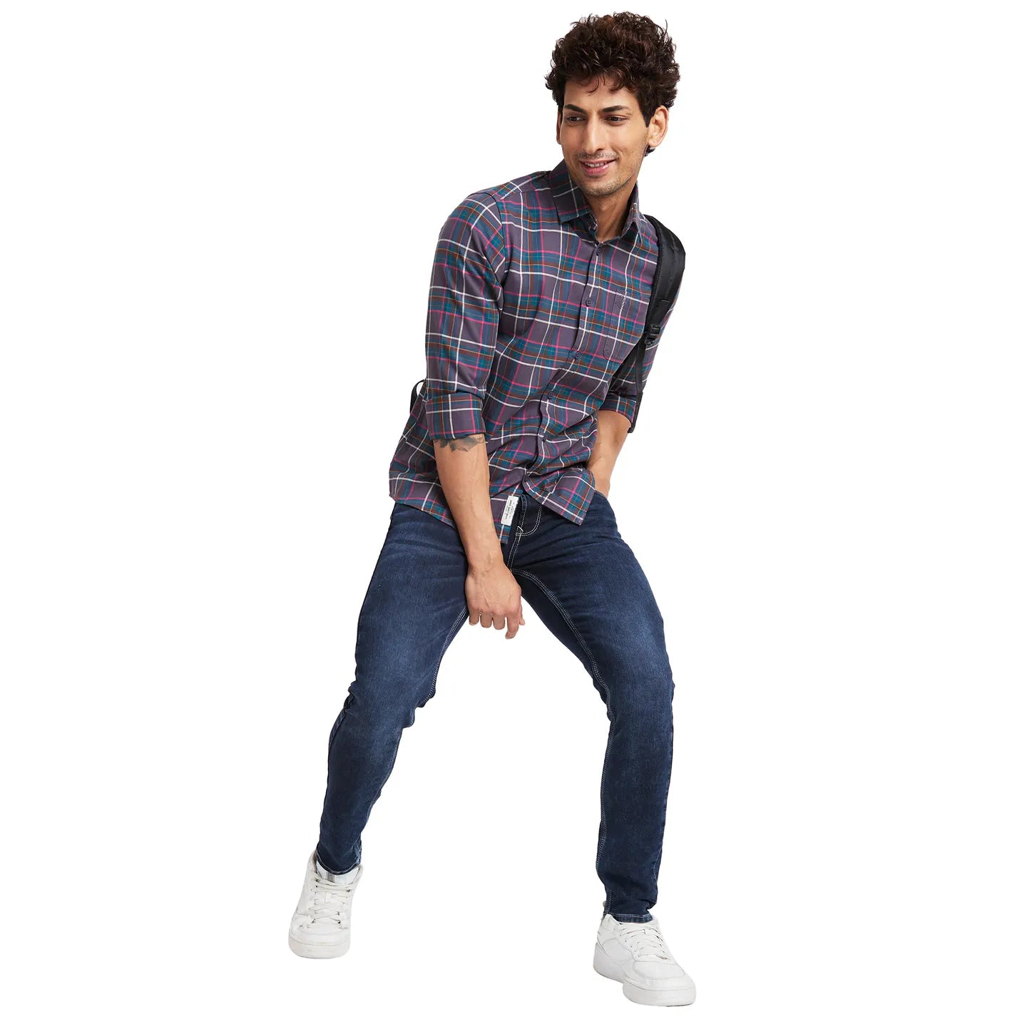 Men Slim Fit Shirts-Dk Grey by Being Human Clothing