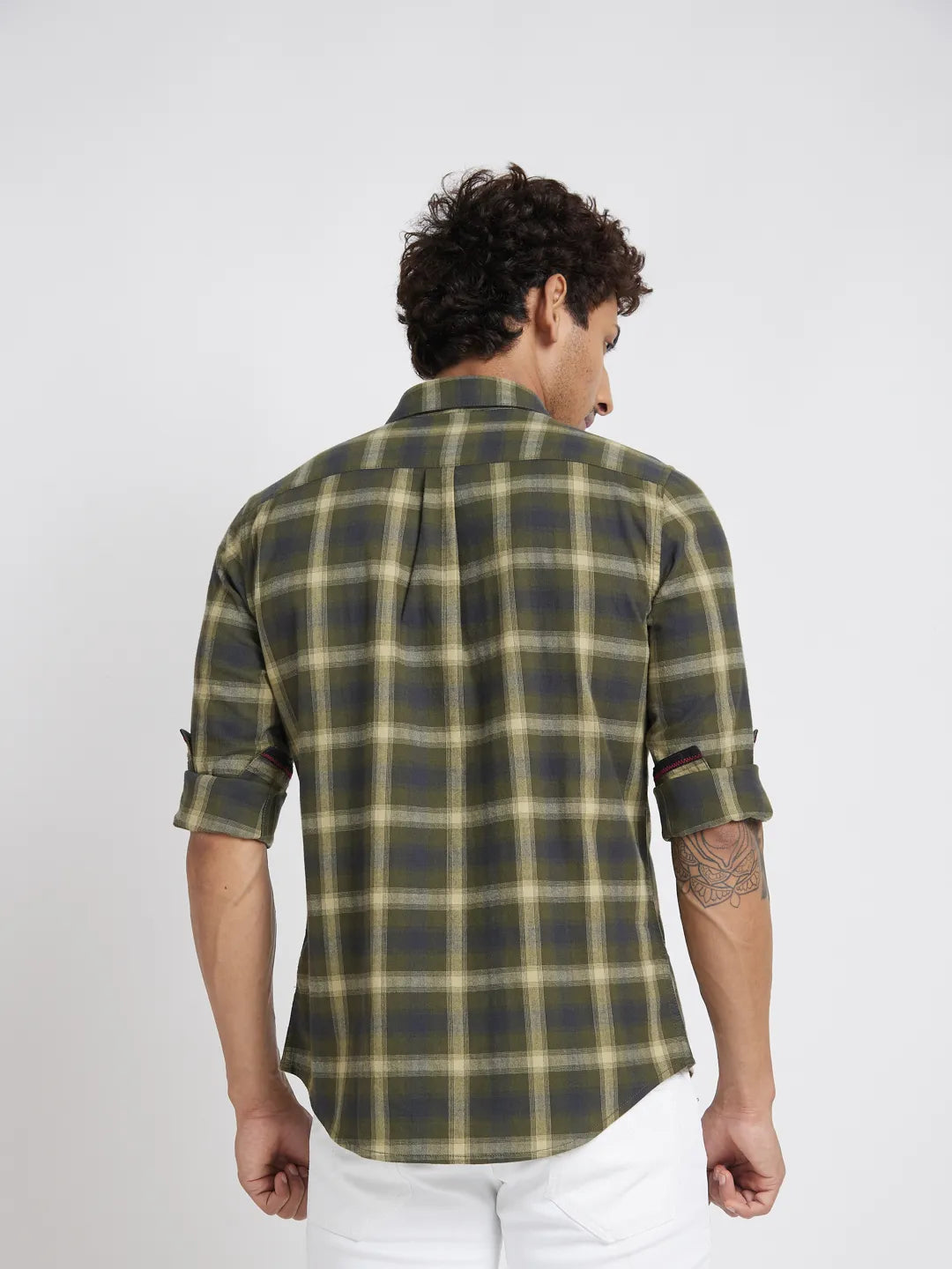 Olive Slim Fit Regular Collar Men's Shirt by Being Human Clothing