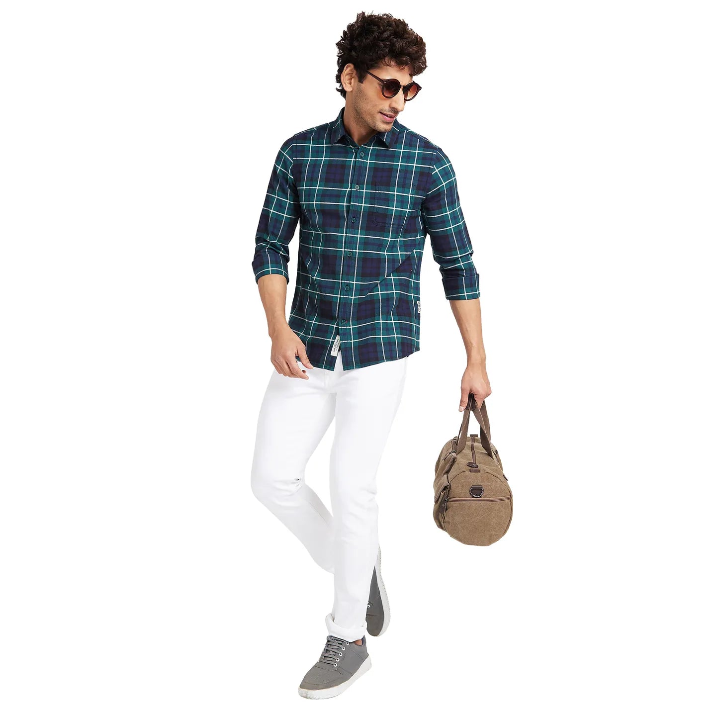 Dark  Green Slim Fit Regular Collar Mens' Shirt by Being Human Clothing