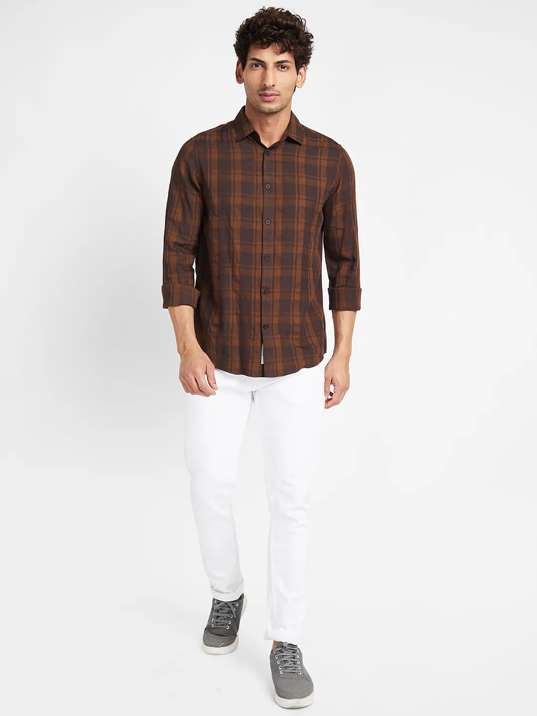 Brown Slim Fit Regular Collar Mens' Shirt by Being Human Clothing