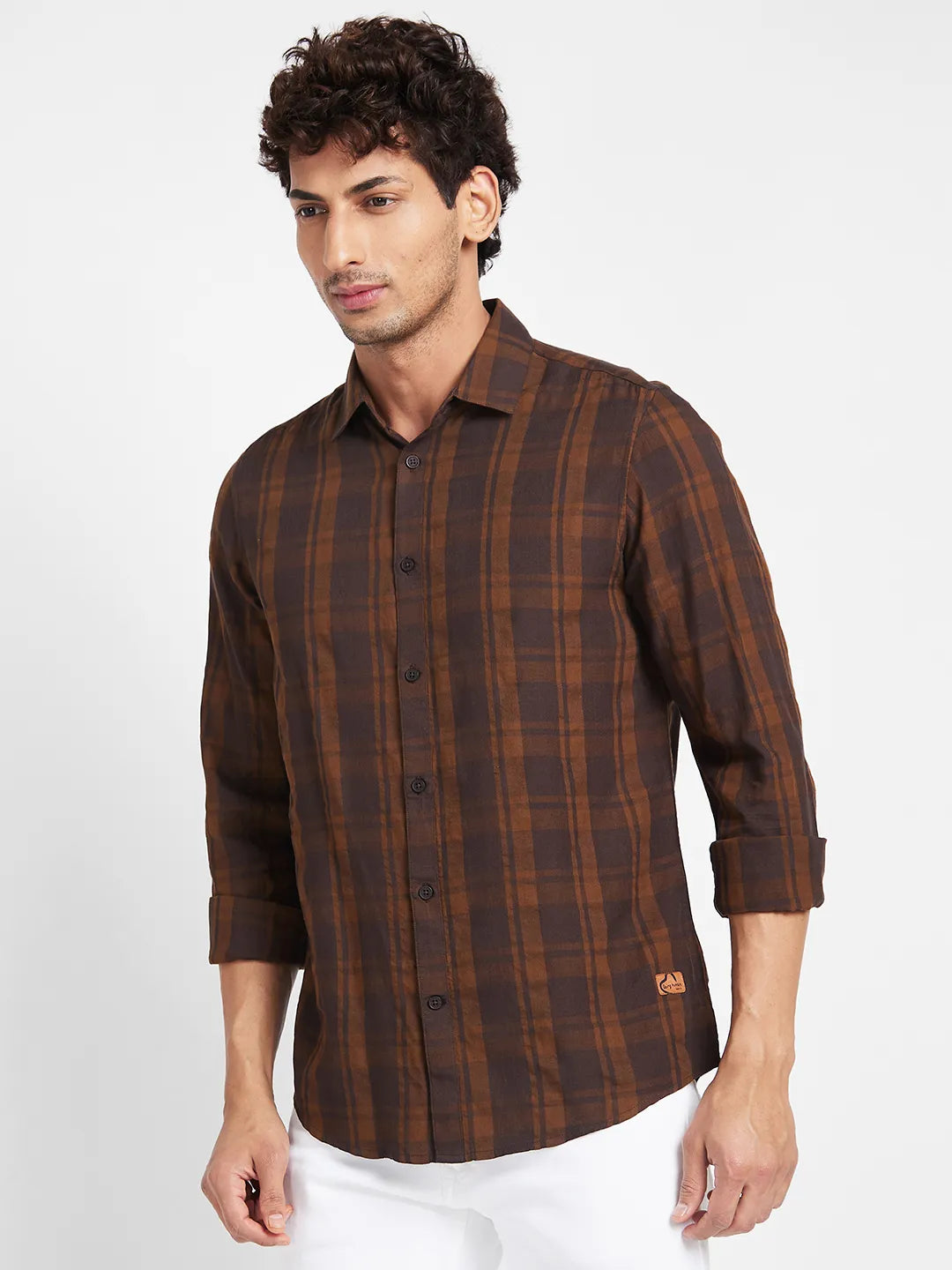 Brown Slim Fit Regular Collar Mens' Shirt by Being Human Clothing