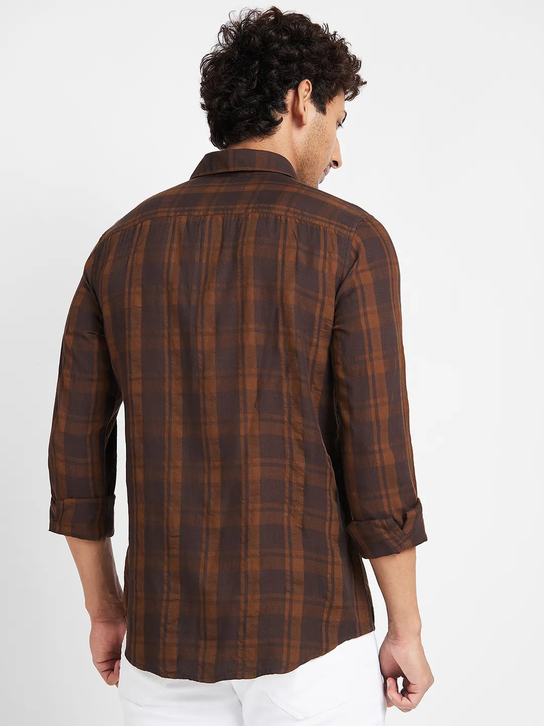 Brown Slim Fit Regular Collar Mens' Shirt by Being Human Clothing