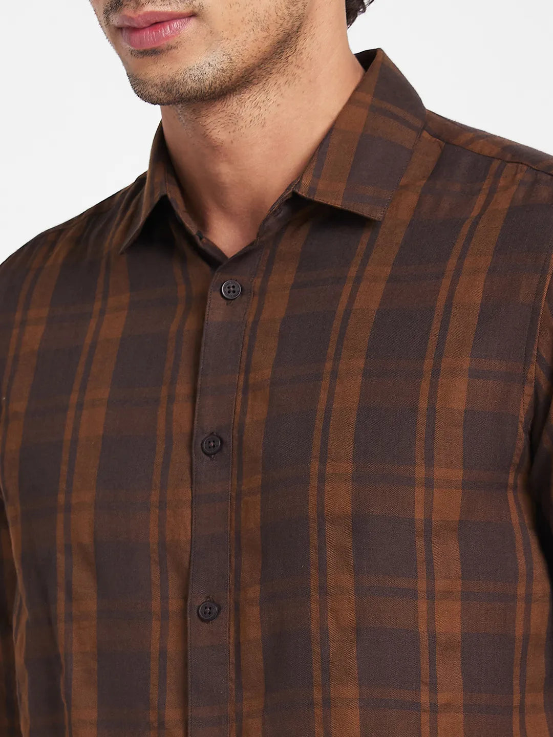 Brown Slim Fit Regular Collar Mens' Shirt by Being Human Clothing