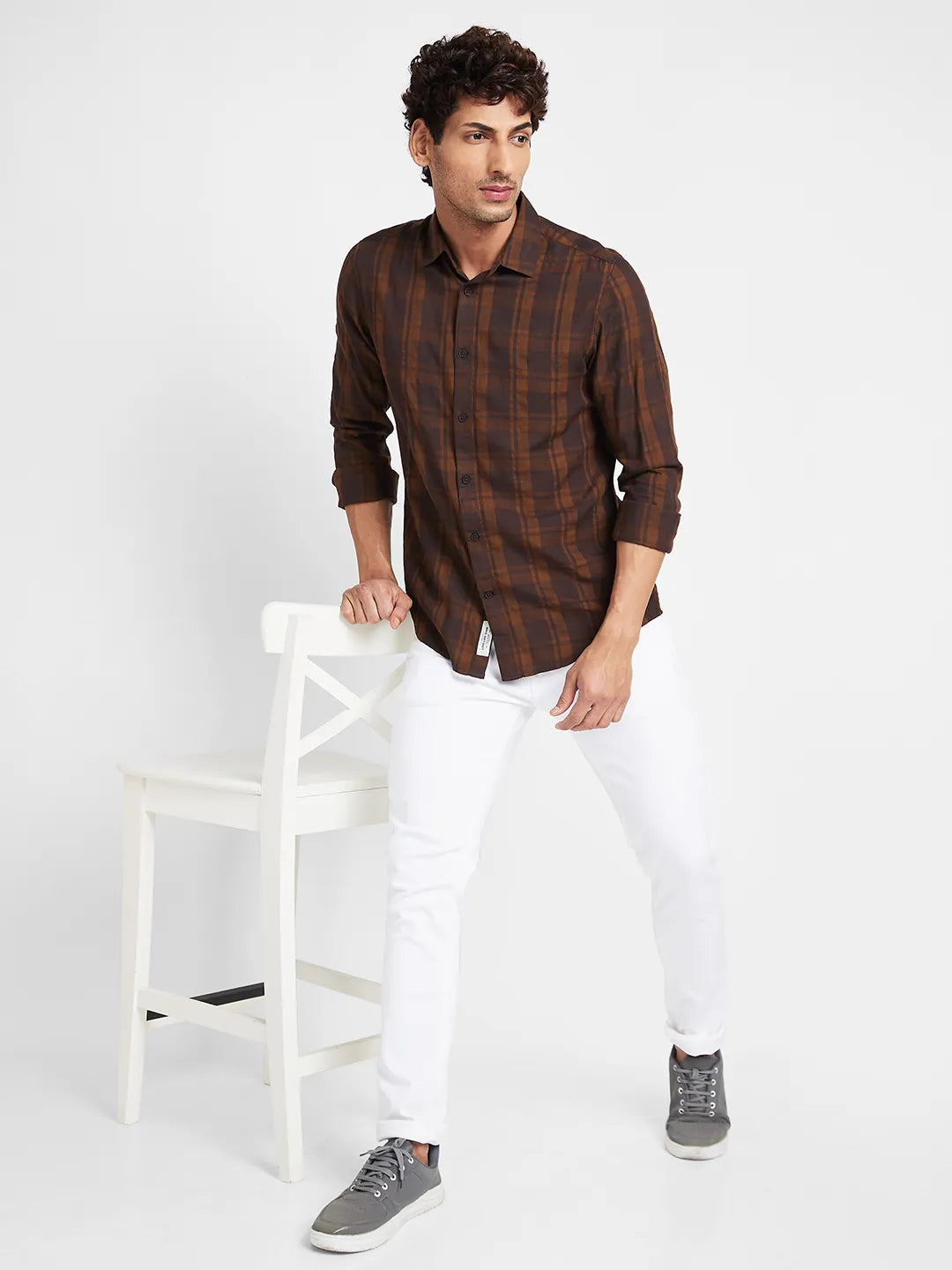 Brown Slim Fit Regular Collar Mens' Shirt by Being Human Clothing