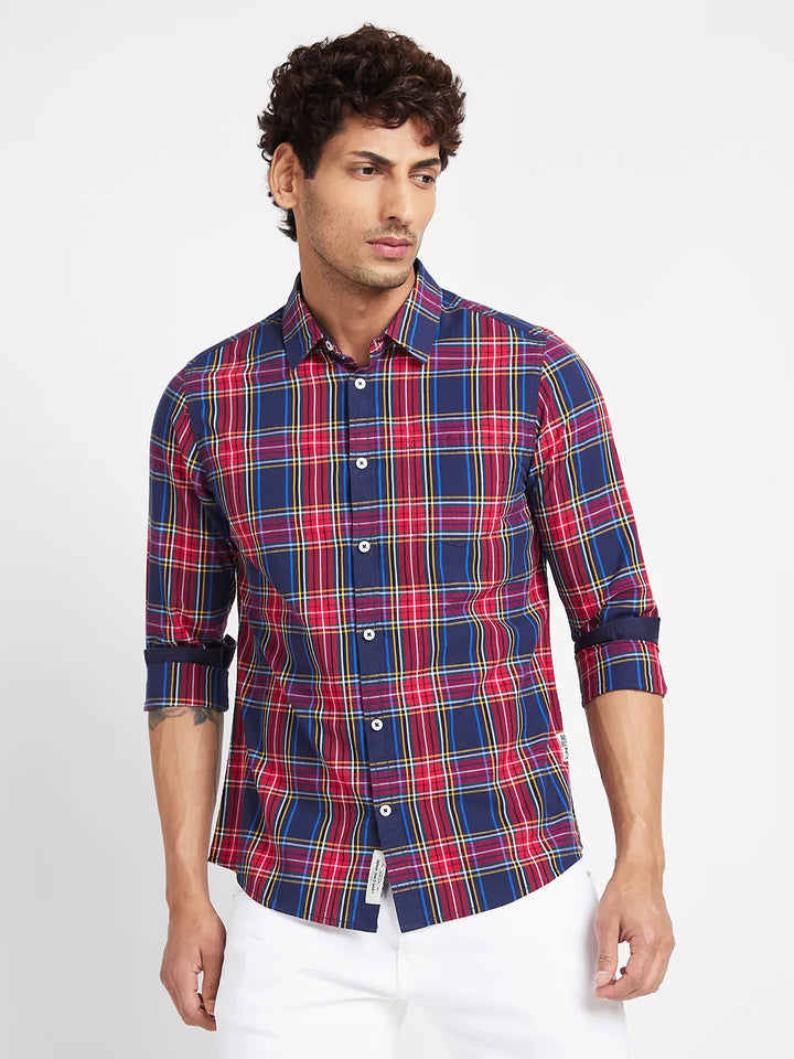 Navy Slim Fit Regular Collar Men's Shirt by Being Human Clothing