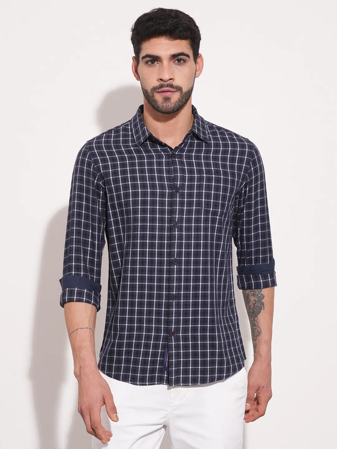 Grey  Slim Fit Regular Collar Mens' Shirt by Being Human Clothing