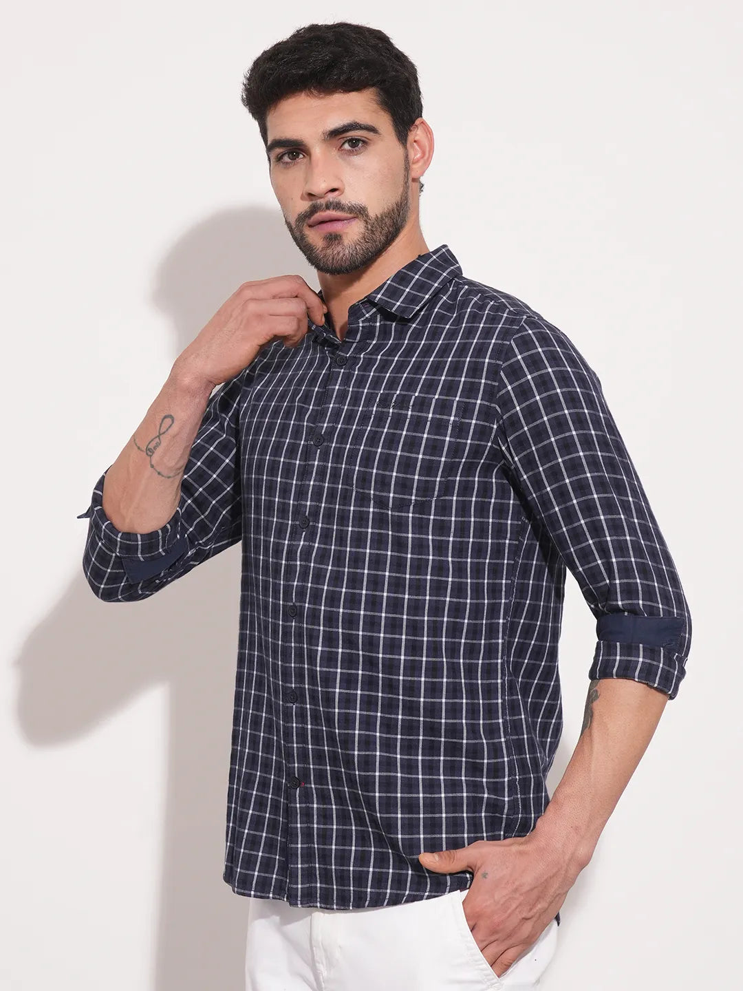 Grey  Slim Fit Regular Collar Mens' Shirt by Being Human Clothing