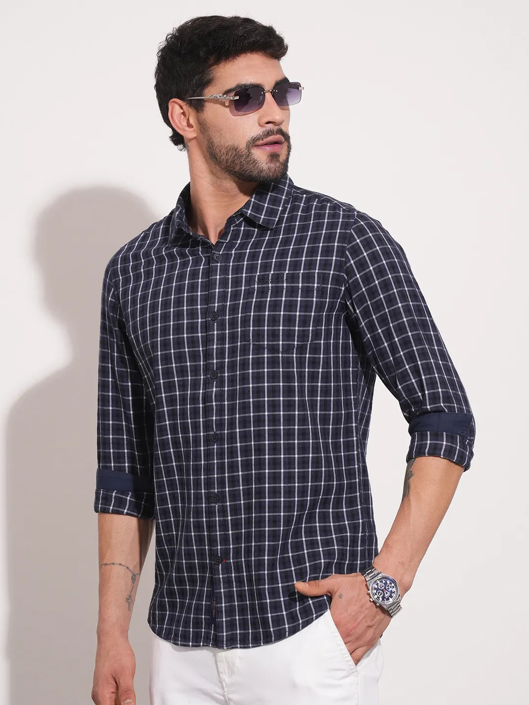Grey  Slim Fit Regular Collar Mens' Shirt by Being Human Clothing