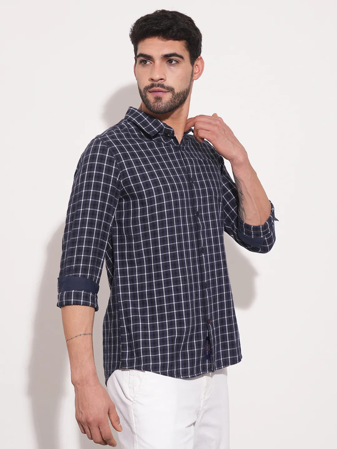 Grey  Slim Fit Regular Collar Mens' Shirt by Being Human Clothing