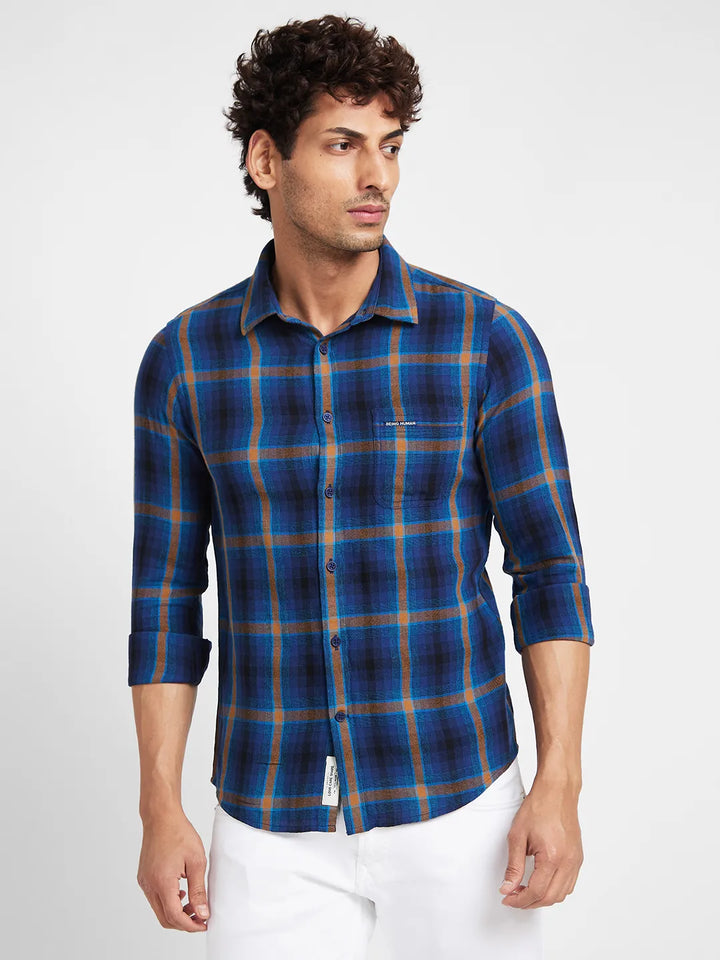 Navy Slim Fit Regular Collar Men's Shirt by Being Human Clothing