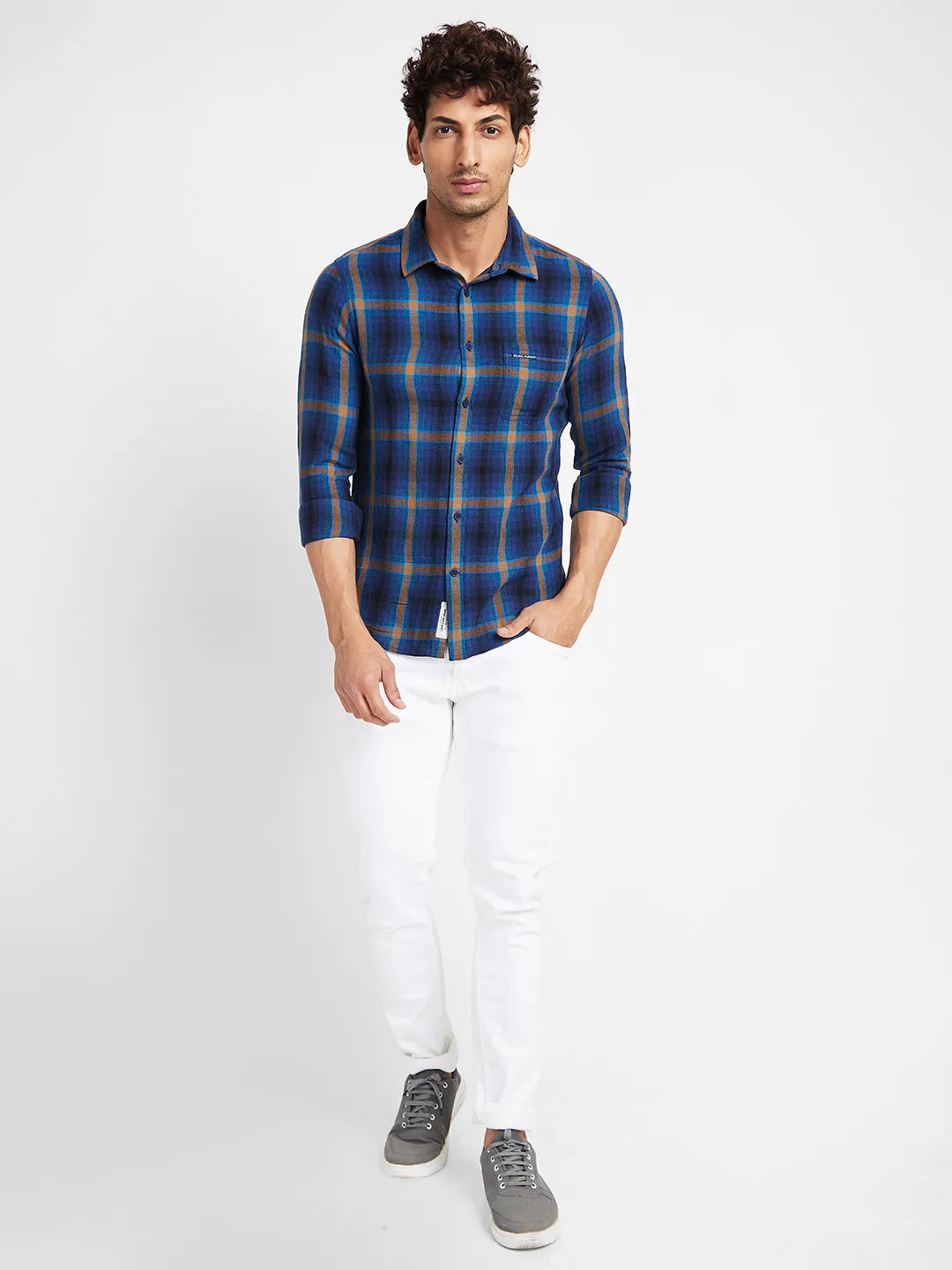 Navy Slim Fit Regular Collar Mens' Shirt by Being Human Clothing