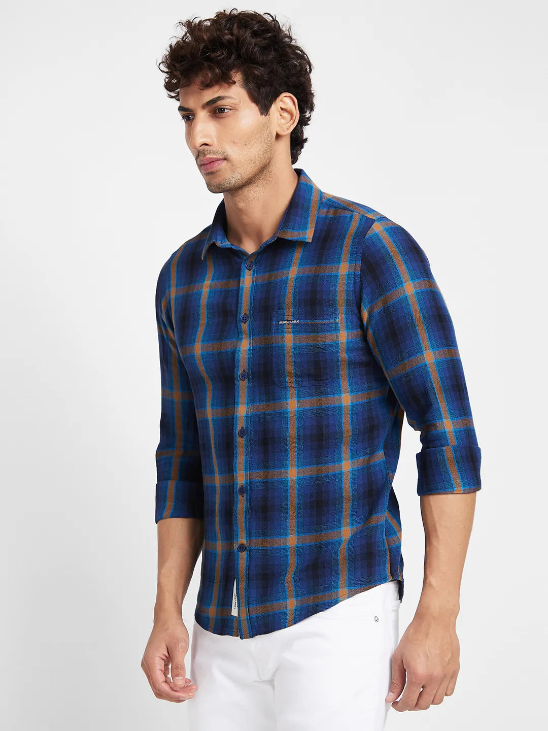 Navy Slim Fit Regular Collar Mens' Shirt by Being Human Clothing