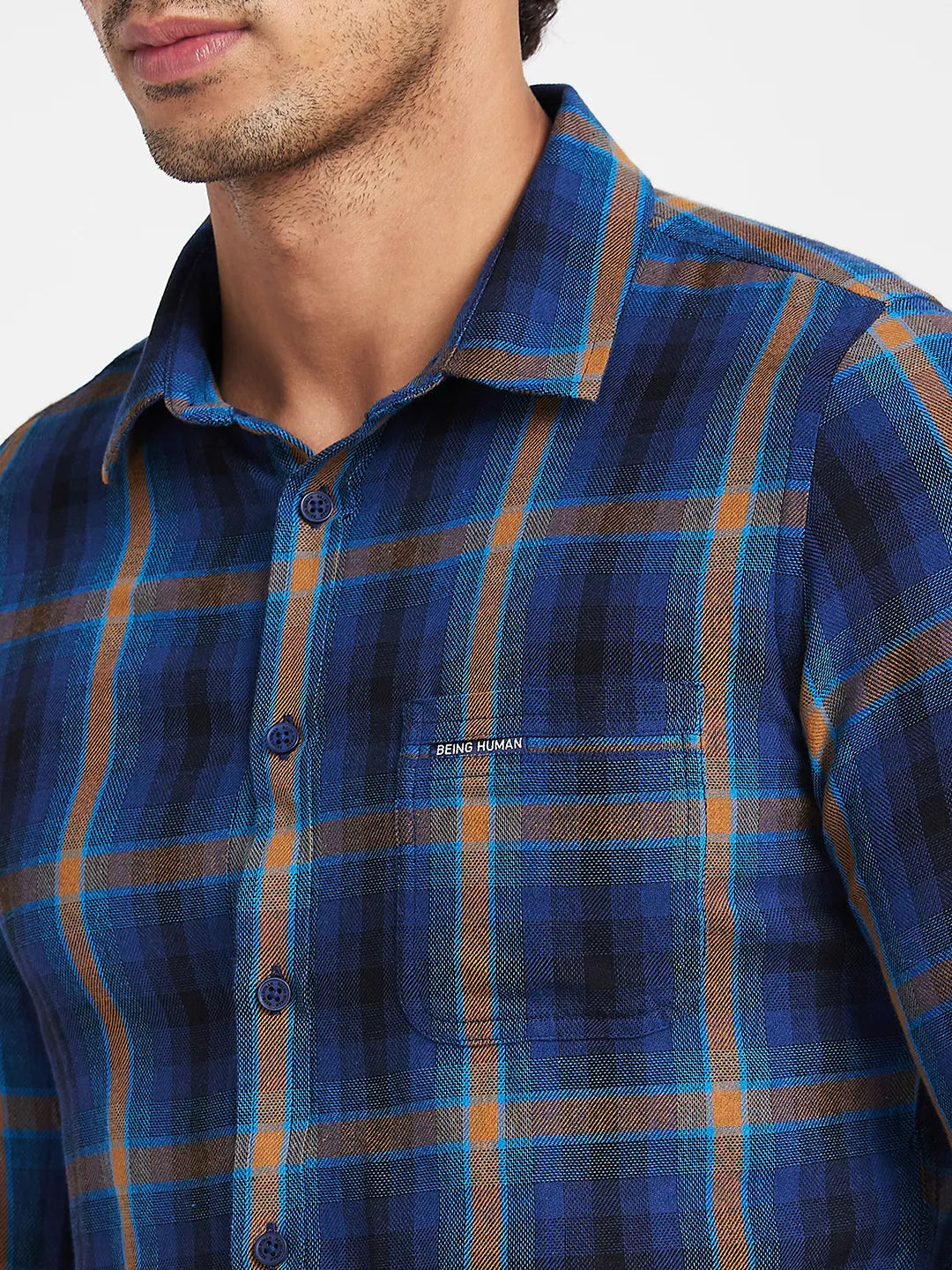 Navy Slim Fit Regular Collar Mens' Shirt by Being Human Clothing