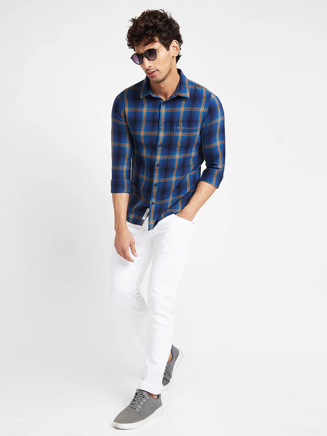 Navy Slim Fit Regular Collar Mens' Shirt by Being Human Clothing