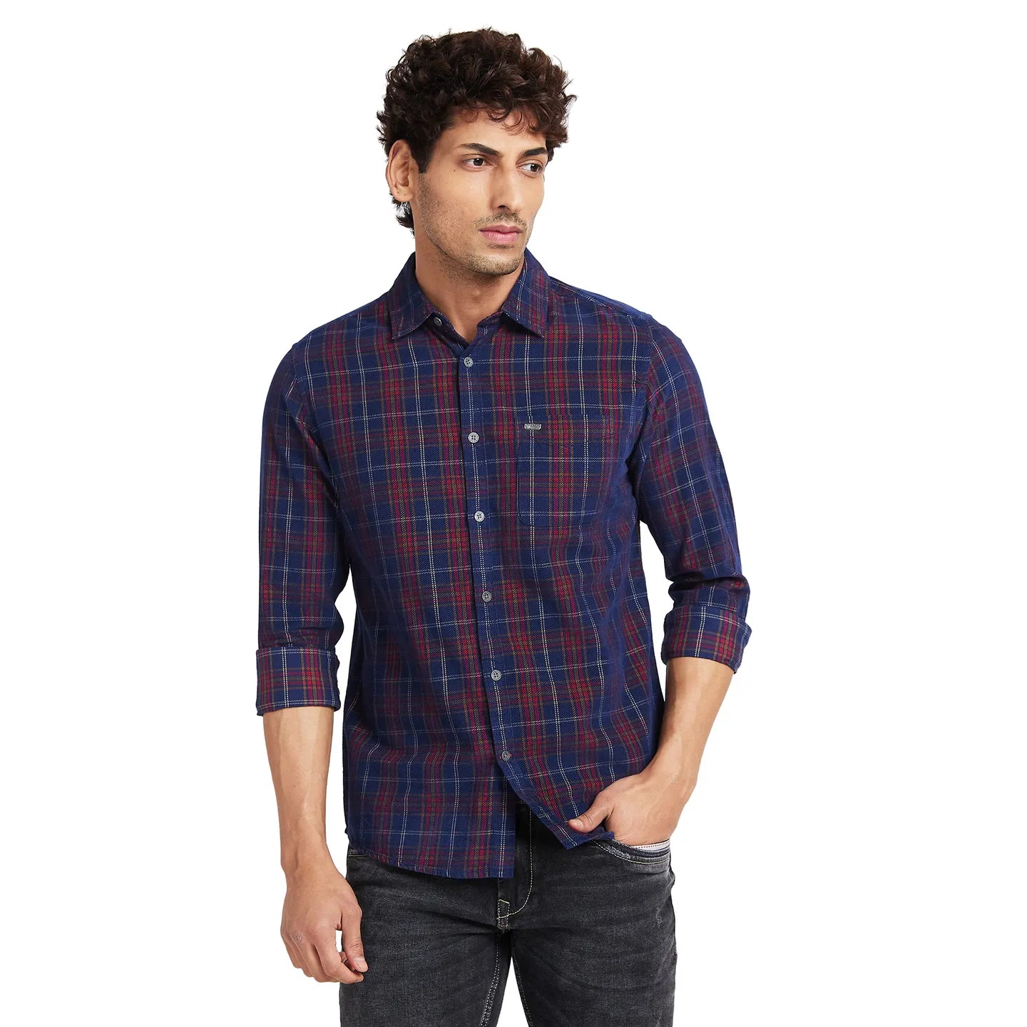 Navy Slim Fit Regular Collar Men's Shirt by Being Human Clothing