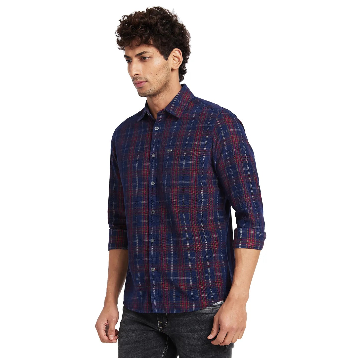 Navy Slim Fit Regular Collar Men's Shirt by Being Human Clothing