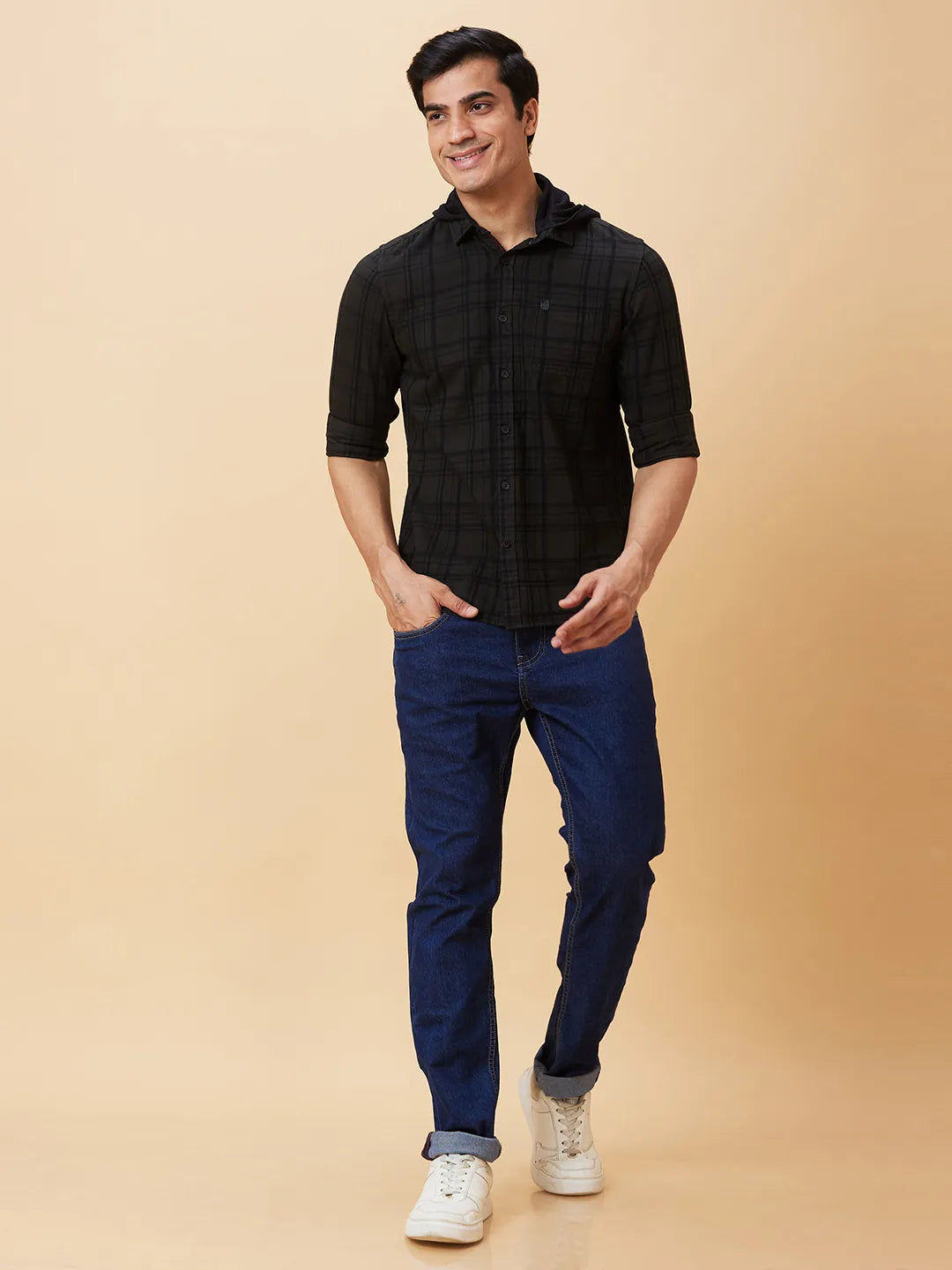 Dark Green Slim Fit Regular Collar Mens' Shirt by Being Human Clothing